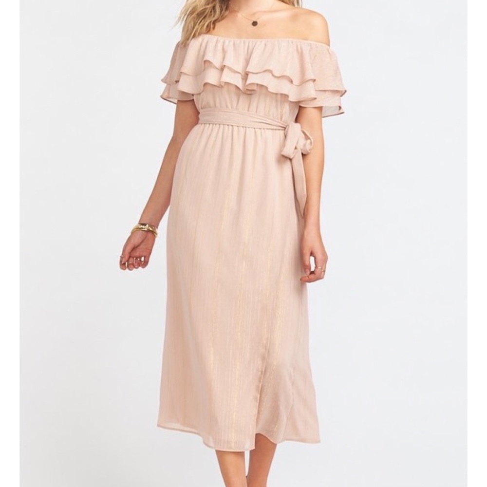 NWT Show Me Your Mumu Women’s Pink Faux Wrap Off Shoulder Rosie Dress - size L